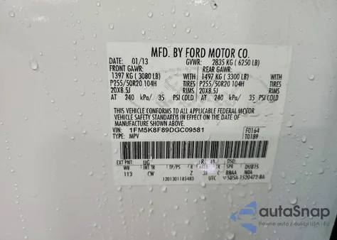 2013 Ford Explorer Limited z USA, uszkodzony, nr VIN 1FM5K8F89DGC09581